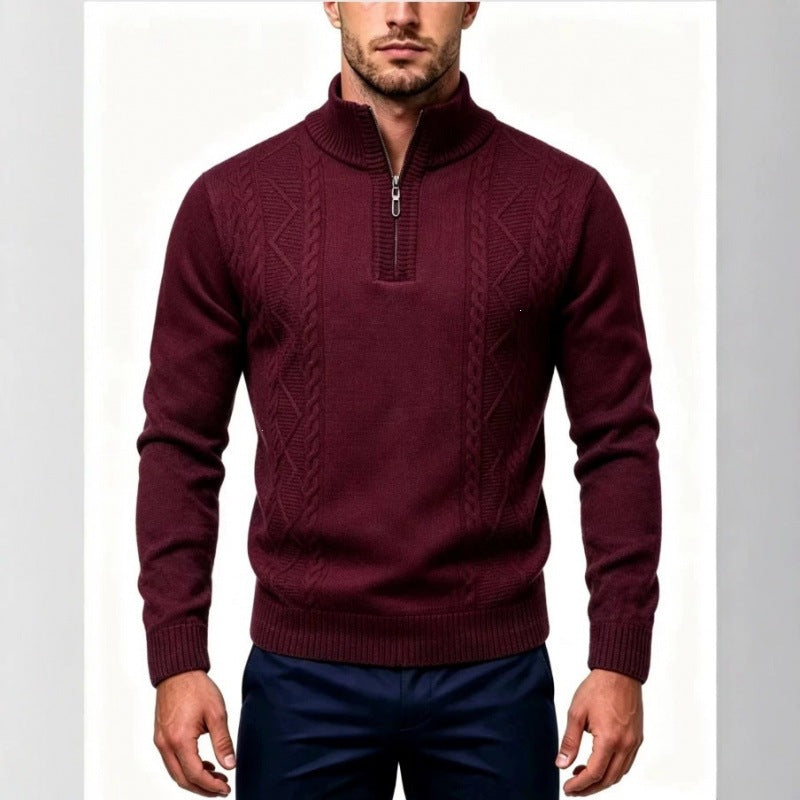 Men's Structured Half-Zip Pullover with Stand-Up Collar and Cable Knit Details Mune Fashion