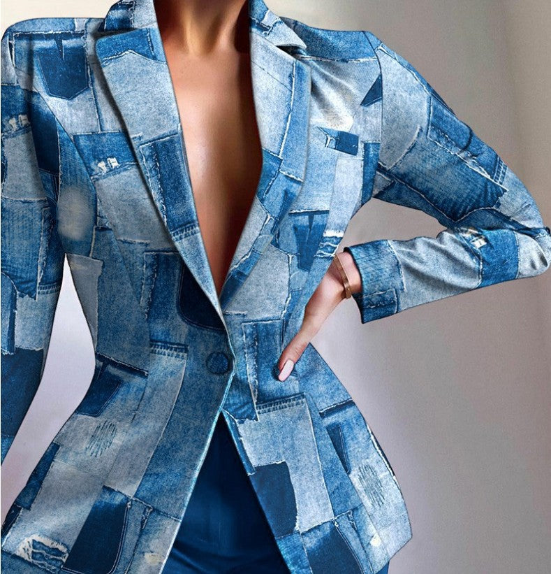 Women's tailored zebra print long blazer with emphasized waist and single-button Mune Fashion
