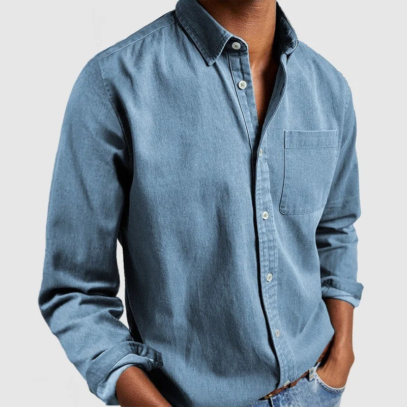 Men's light denim shirt with Kent collar, chest pocket, and regular fit Mune Fashion
