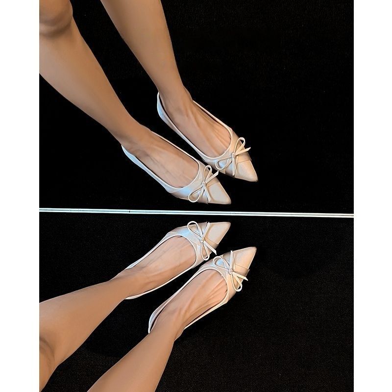 Ladies pointed satin ballerinas with bow detail and padded comfort insole Mune Fashion