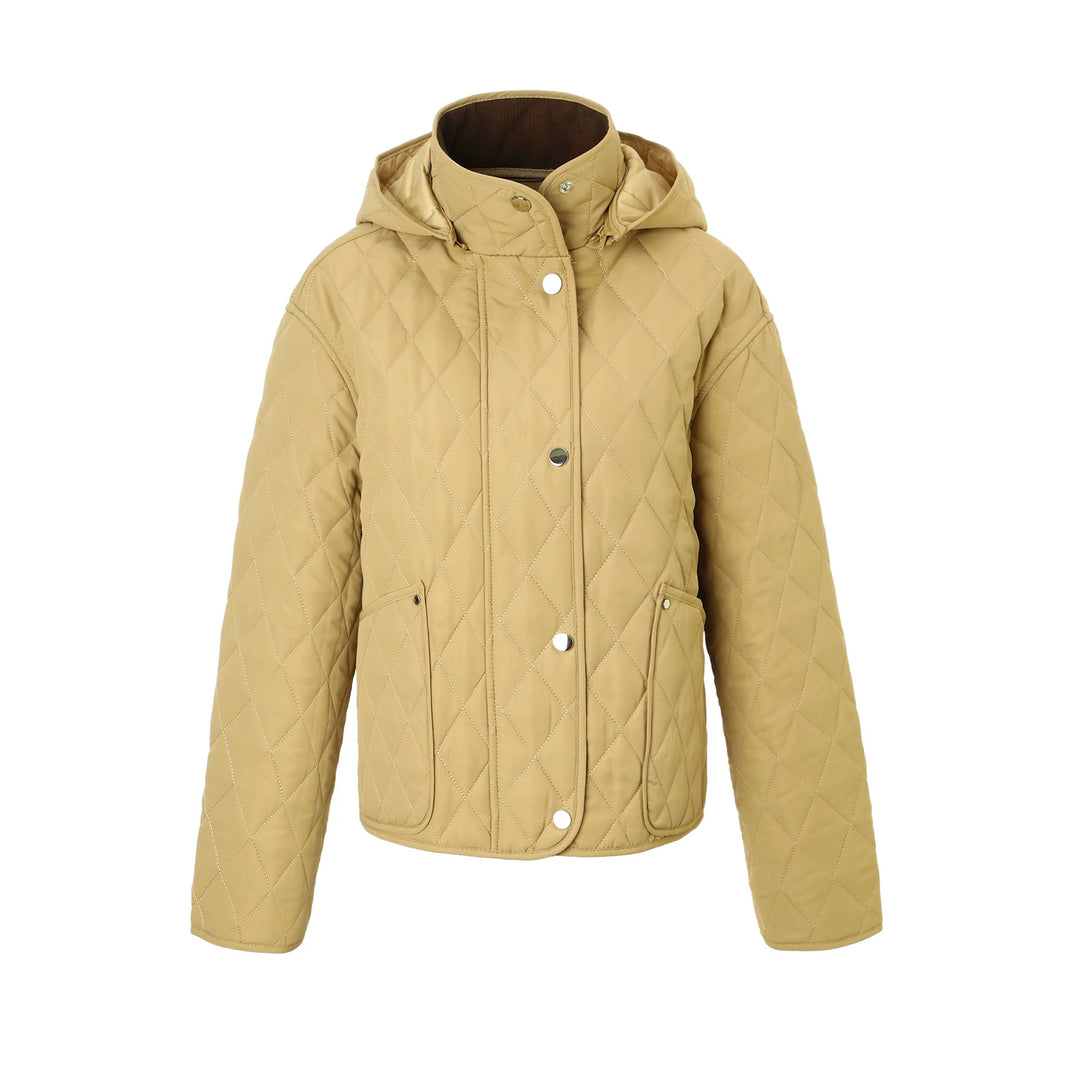 Women’s quilted jacket with hood, quilted diamond structure and flap pockets Mune Fashion