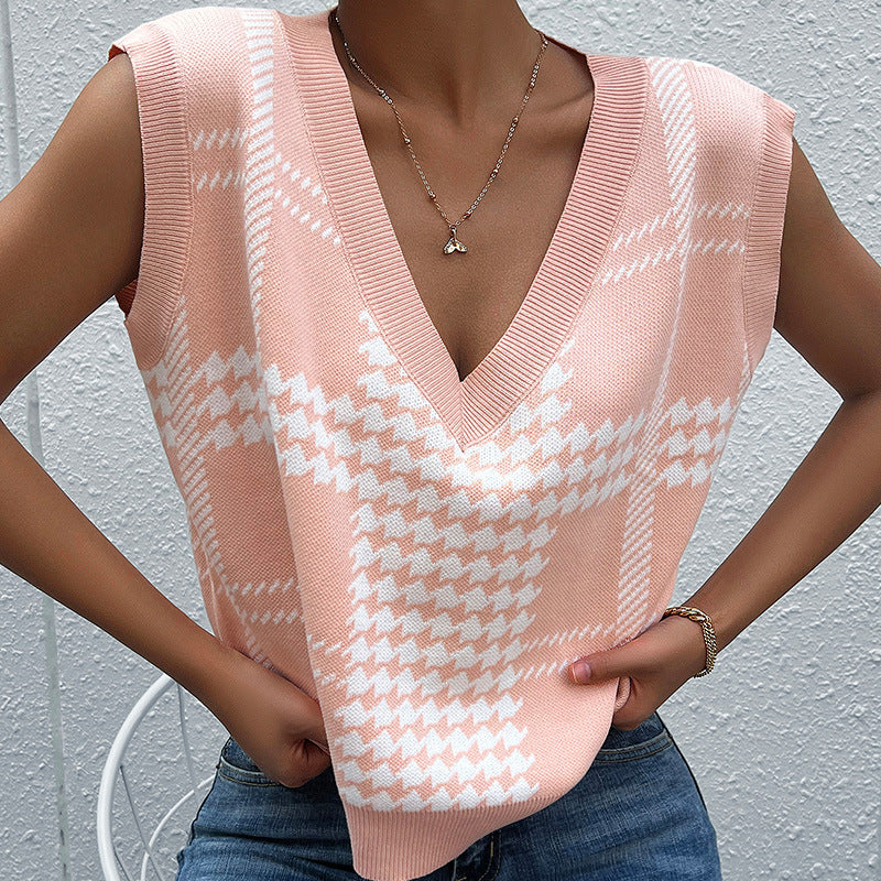 Ladies Trendy V-Neck Knit Sweater Mune Fashion