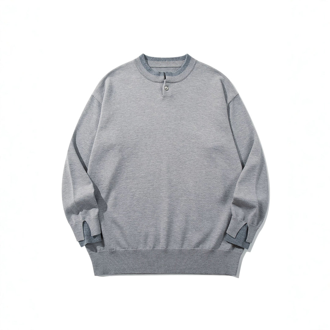 Unisex Oversized Knit Sweater with Short Henley Button Placket and Thumbhole Cuffs Mune Fashion