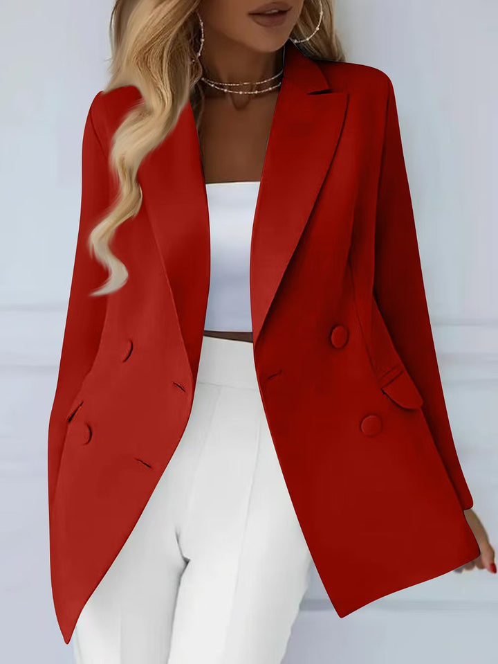 Women Elegant tailored long blazer with fabric-covered buttons Mune Fashion