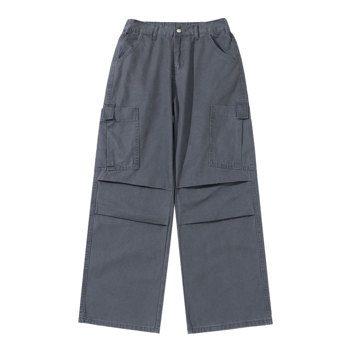 Women's Wide High-Waist Cargo Pants with Applied Pockets and Reinforced Knee Areas Mune Fashion