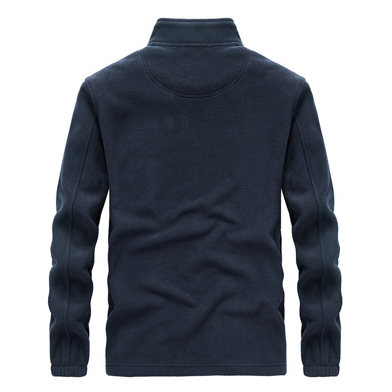 Men's fleece jacket with high collar, zip pockets, and wind flap Mune Fashion