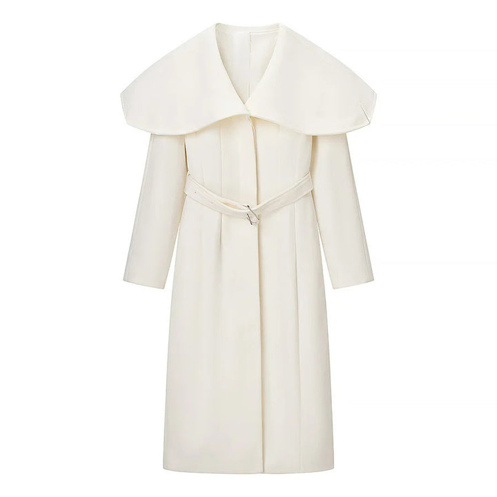 Ladies coat with oversized cape collar and waist belt Mune Fashion