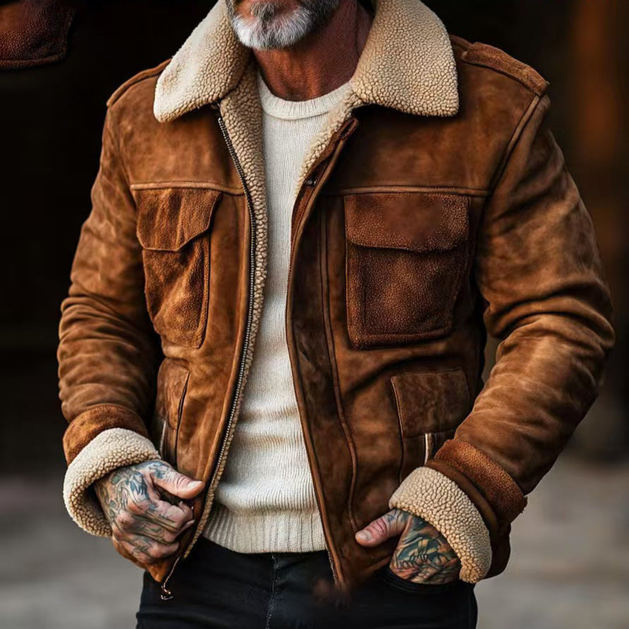 Men's Lambskin Imitation Pilot Jacket in Vintage Leather Look Mune Fashion