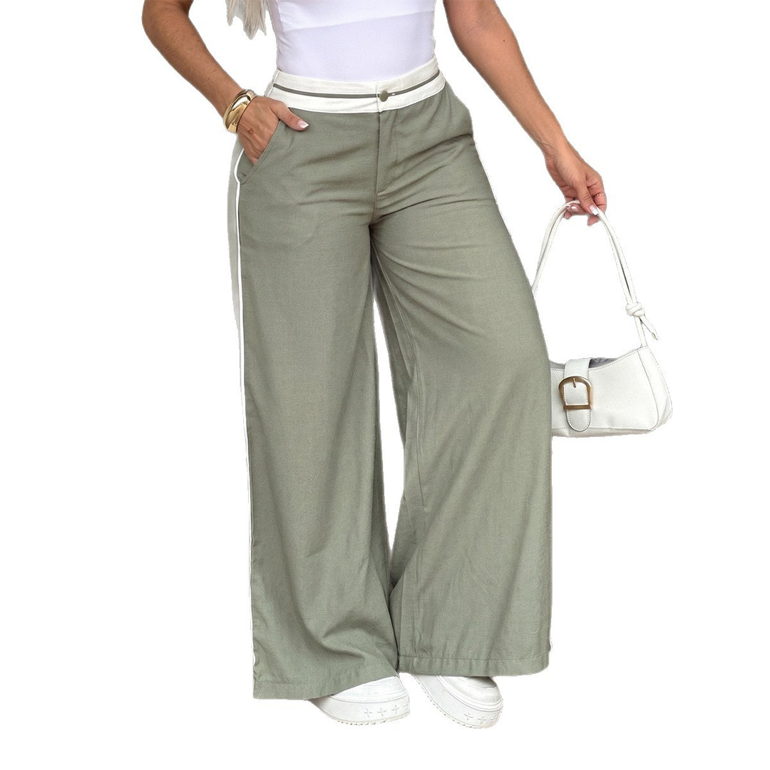 Women's wide High-Waist Palazzo pants with contrast piping and waist belt Mune Fashion