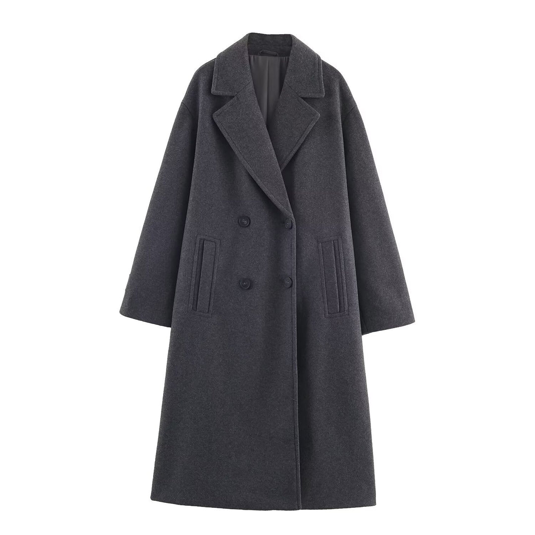 Women's Double-Breasted Oversized Coat with Notched Lapels and In-seam Pockets Mune Fashion