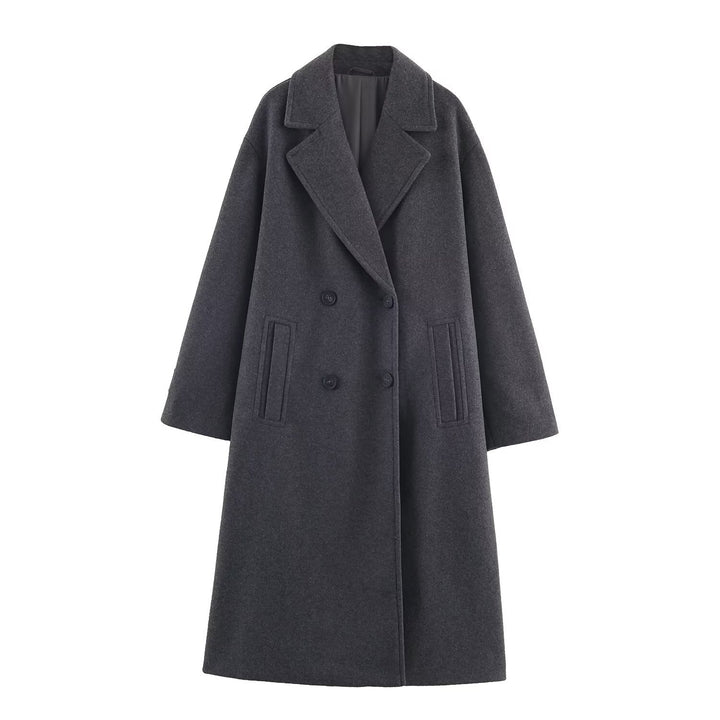 Women's Double-Breasted Oversized Coat with Notched Lapels and In-seam Pockets Mune Fashion