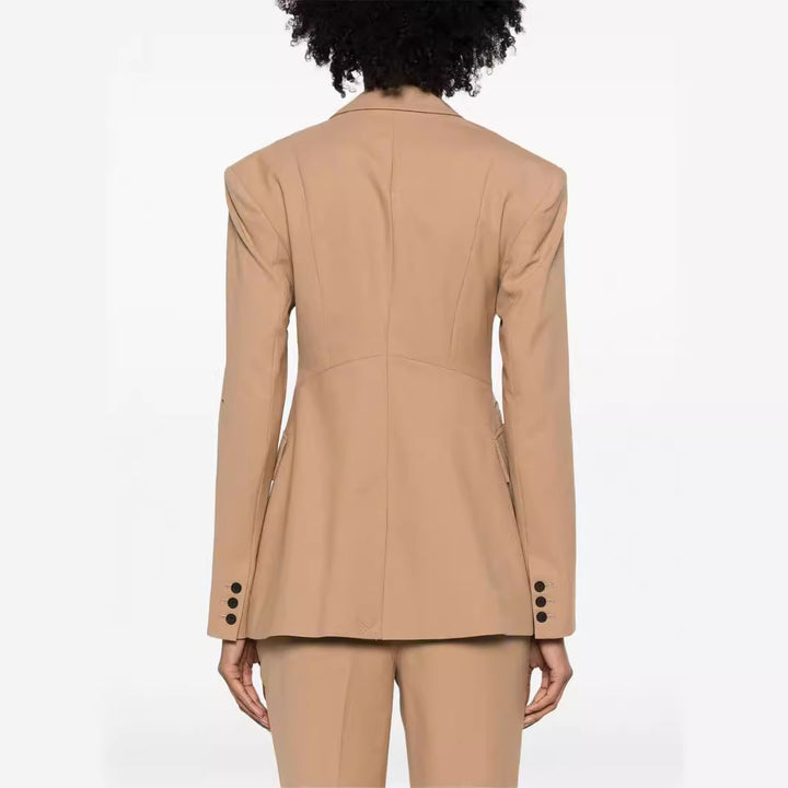 Women Two-Piece Tailored Double-Breasted Blazer Trousers Suit with Flared Palazzo Pants Mune Fashion