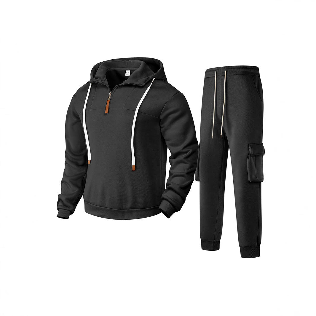Men's two-piece sweat set with hood, elastic waistband, and patch cargo pockets Mune Fashion