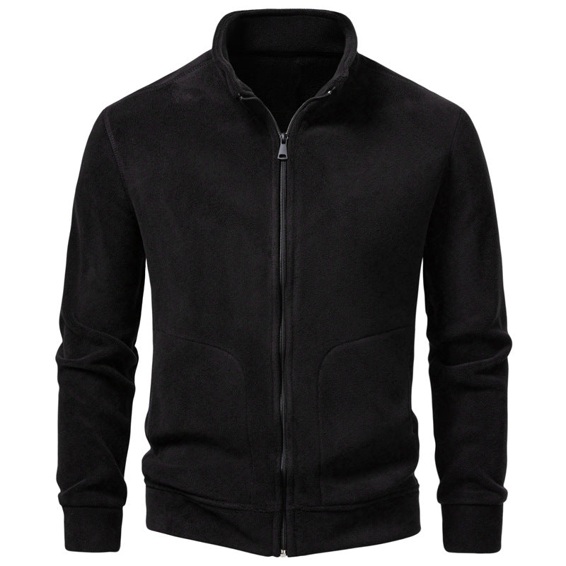 Men's Slim-Fit Fleece Jacket with Stand-Up Collar, Full-Length Zipper and Pockets Mune Fashion