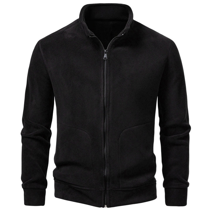 Men's Slim-Fit Fleece Jacket with Stand-Up Collar, Full-Length Zipper and Pockets Mune Fashion