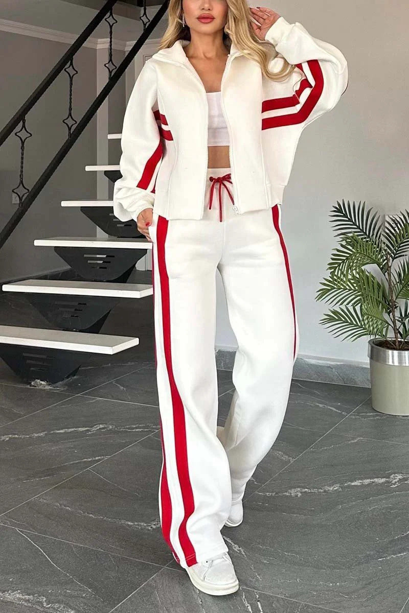 Women Two-Piece Sweat Set with Zipper Jacket and High-Waist Relaxed Jogging Pants Mune Fashion