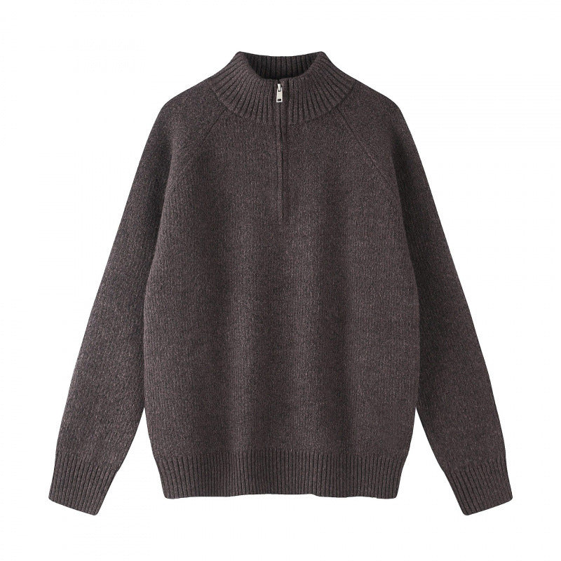 Men's coarse knit half-zip pullover with stand-up collar and raglan sleeves Mune Fashion