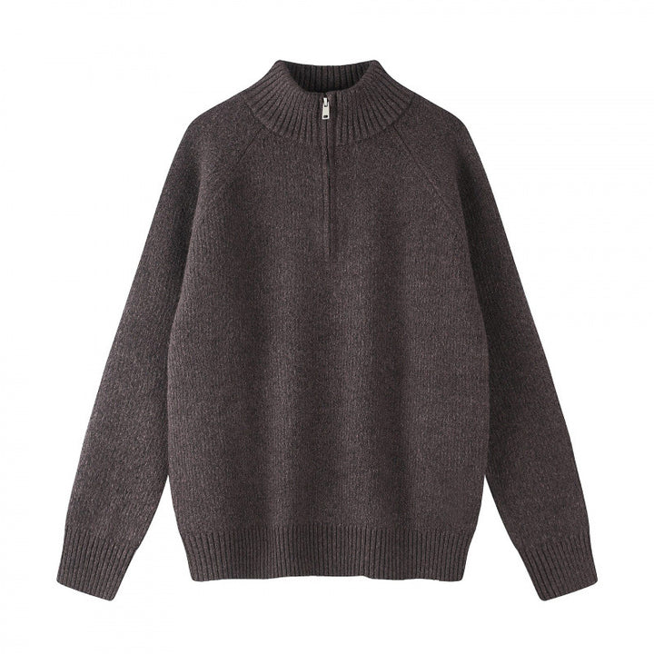 Men's coarse knit half-zip pullover with stand-up collar and raglan sleeves Mune Fashion