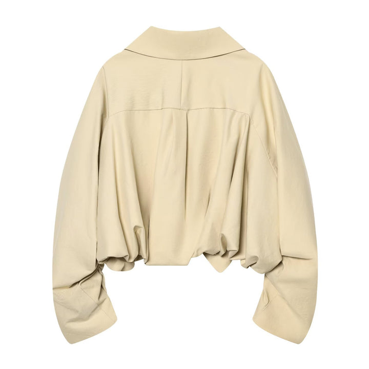 Women's Short Gathered Blouson Jacket with Large Peter Pan Collar Mune Fashion
