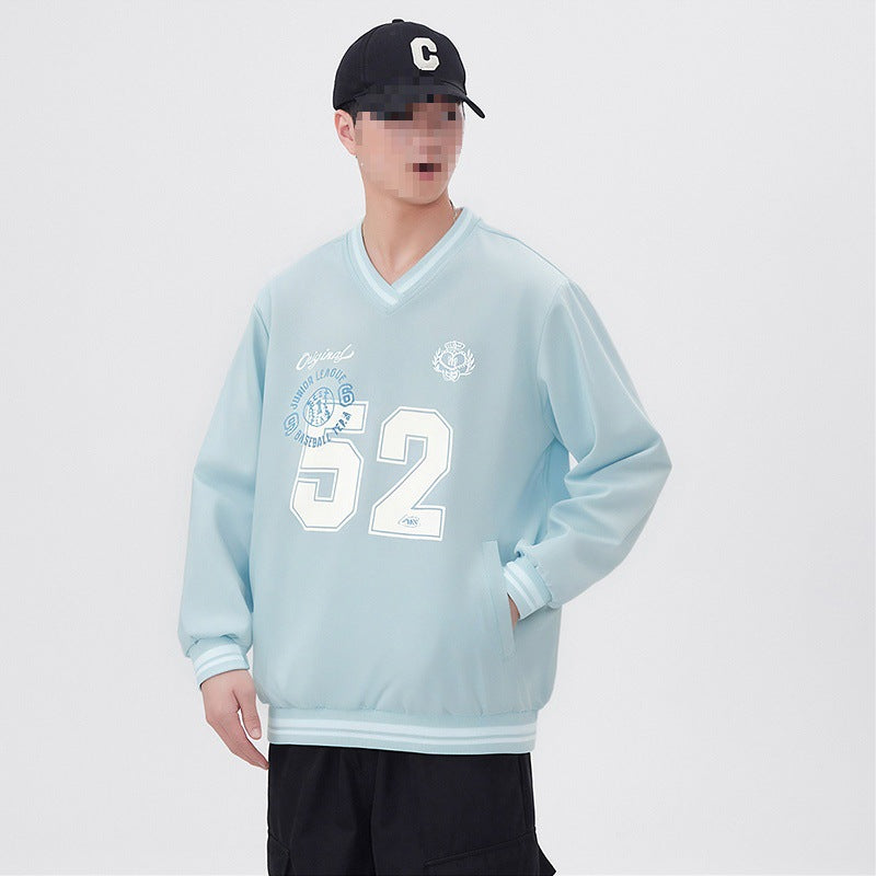 Men's Oversized V-Neck Sports Sweatshirt in College Look with Striped Cuffs Mune Fashion