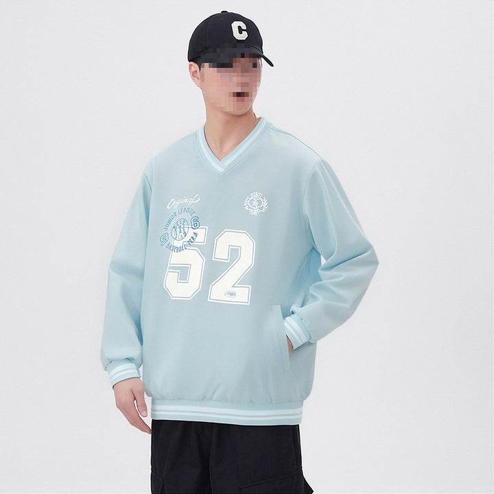 Men's Oversized V-Neck Sports Sweatshirt in College Look with Striped Cuffs Mune Fashion