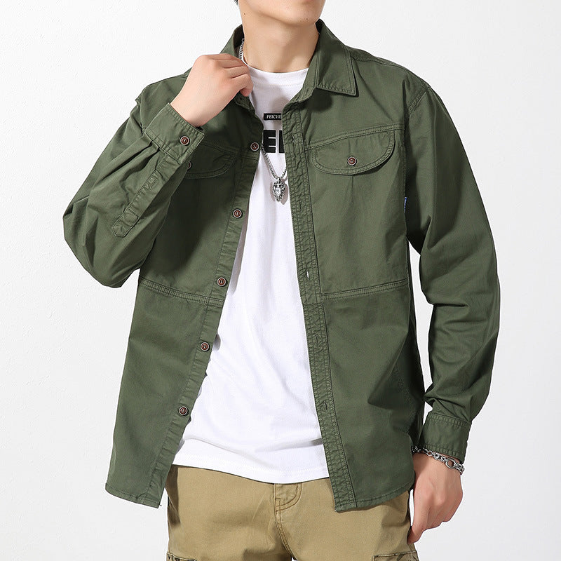 Men's lightweight canvas shirt jacket in overshirt style with chest flap pockets and button closure Mune Fashion