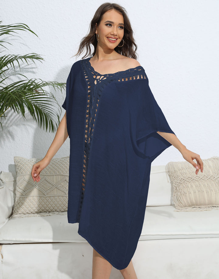 Women's airy kaftan with delicate crochet pattern Mune Fashion