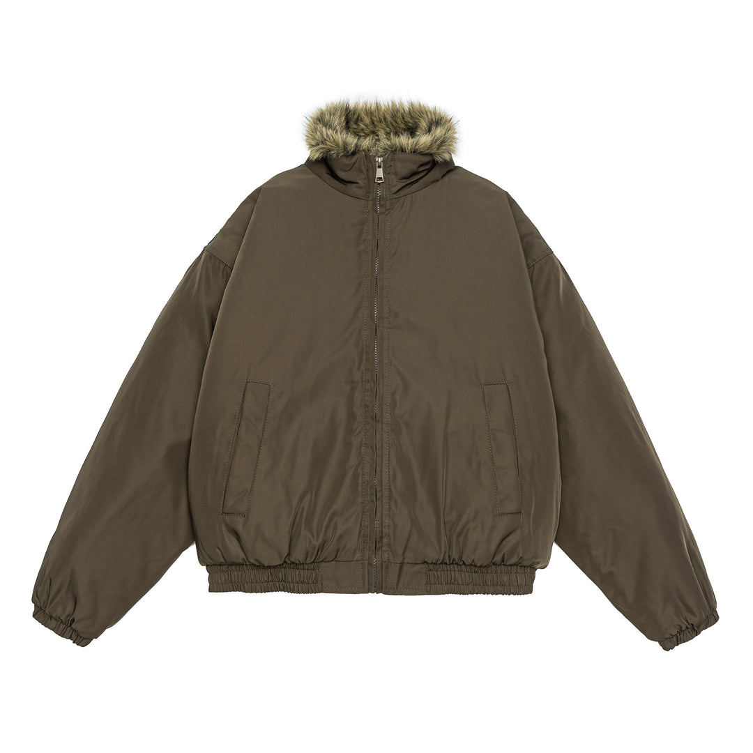 Women's oversized padded bomber jacket with elastic hem and faux fur trim Mune Fashion