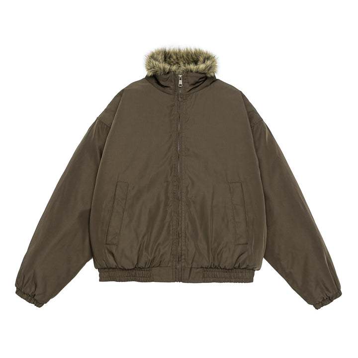 Women's oversized padded bomber jacket with elastic hem and faux fur trim Mune Fashion