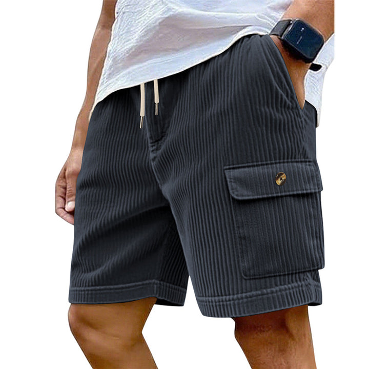 Men's utility cord shorts with elastic drawstring waistband and patch flap pockets Mune Fashion