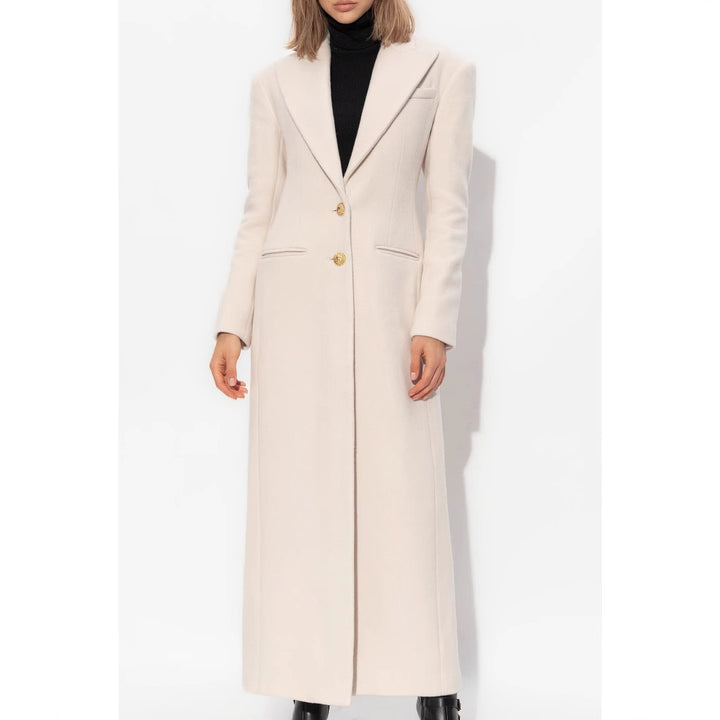 Women’s long-cut wool coat with tailored fit and golden buttons Mune Fashion