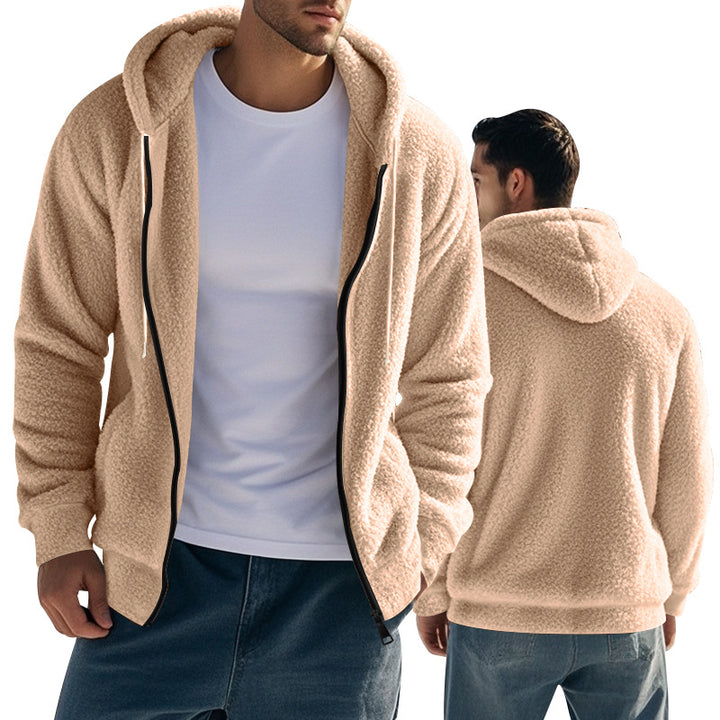Men's Nan Sherpa Fleece Hooded Jacket with Full Zip and Hidden Side Pockets Mune Fashion
