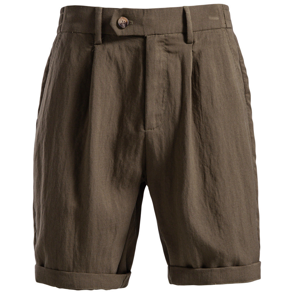 Men's casual linen shorts with cuffs and pleats Mune Fashion
