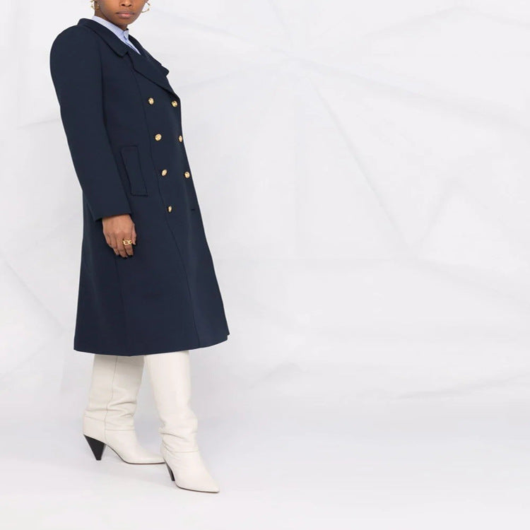 Women's Tailored A-Line Coat with Double Breasted and Distinctive Metal Buttons Mune Fashion