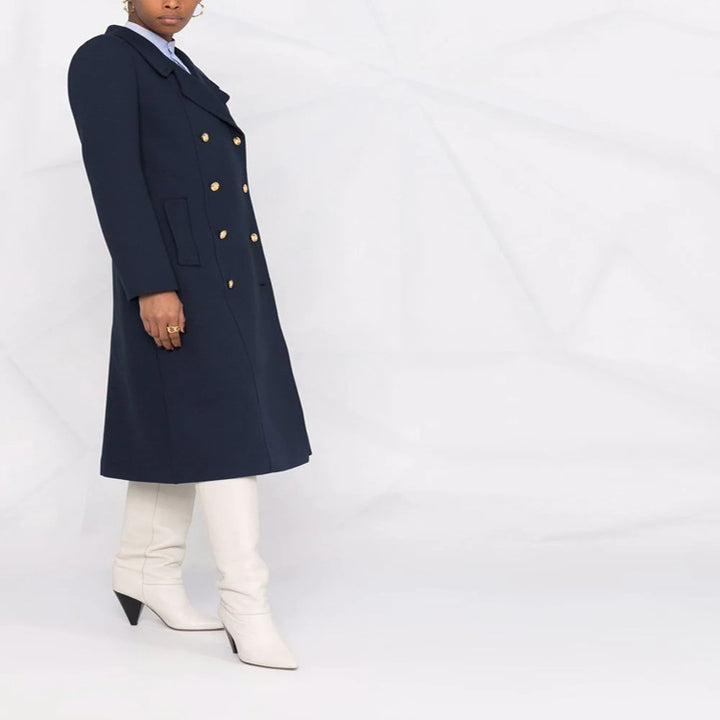 Women's Tailored A-Line Coat with Double Breasted and Distinctive Metal Buttons Mune Fashion