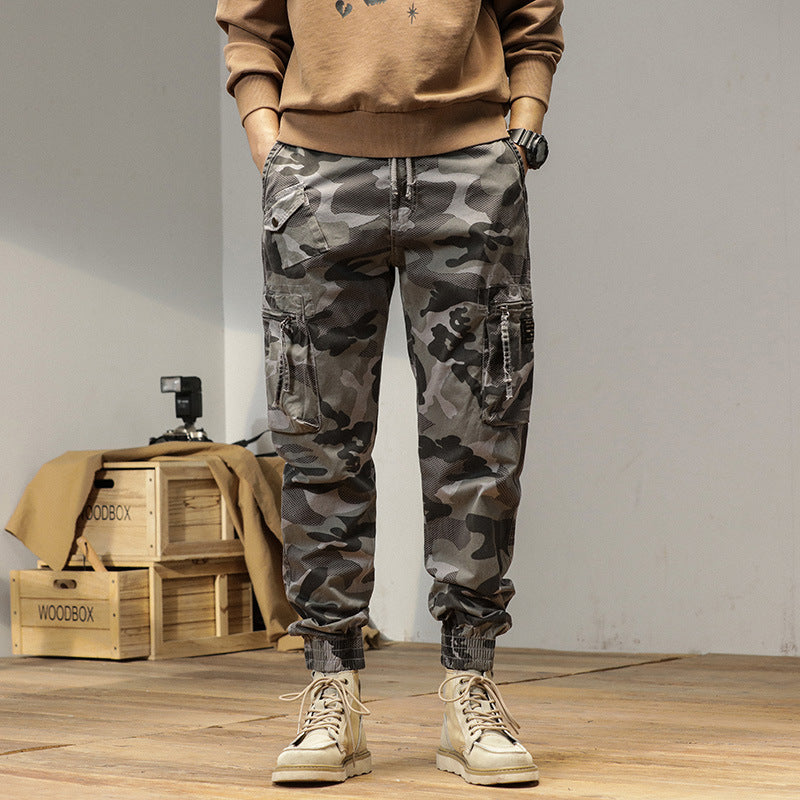 Herren Camouflage-Bundfalten-Cargojogger mit elastischem Tunnelzugbund, Multifunktionstaschen und Ripstop-Optik Mune Fashion