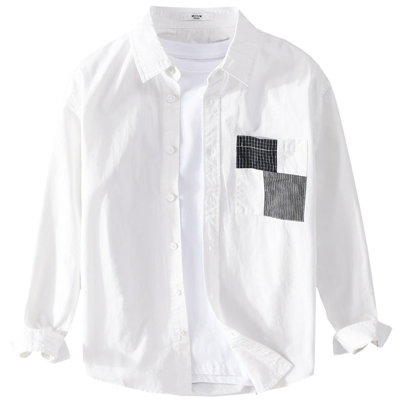 Men's Lightweight Cotton Oversized Shirt with Geometric Chest Patch Pocket Mune Fashion