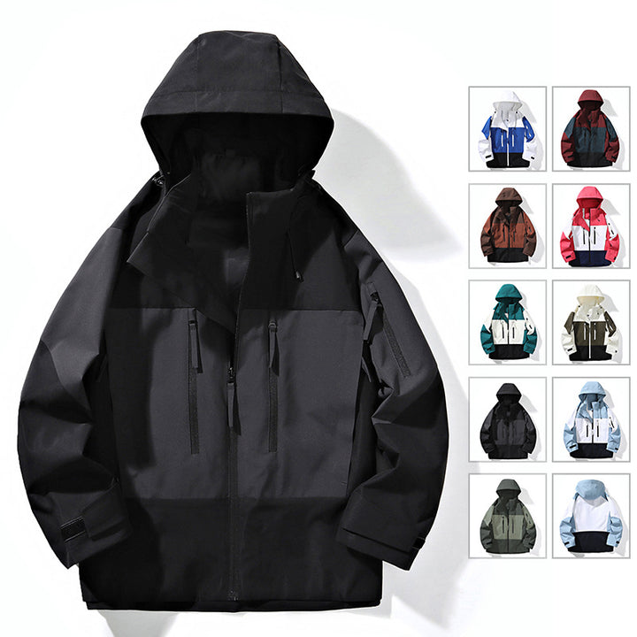 Men's Water-Repellent Colorblock Outdoor Jacket with Hood, Multiple Zipper Pockets and Adjustable Cuffs Mune Fashion