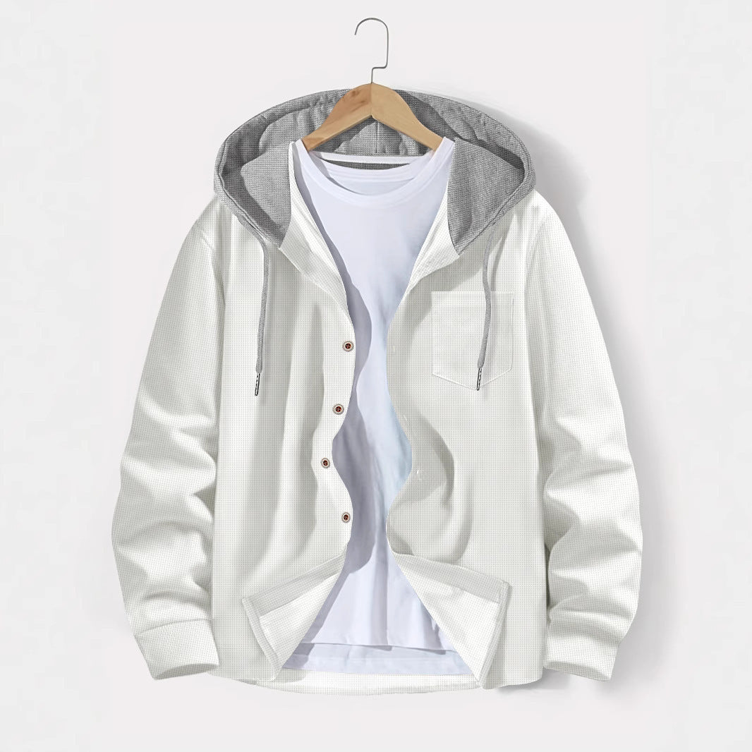 Men's lightweight utility hoodie shirt with contrast hood, button placket, and chest pocket Mune Fashion