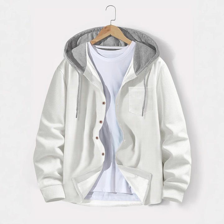 Men's lightweight utility hoodie shirt with contrast hood, button placket, and chest pocket Mune Fashion