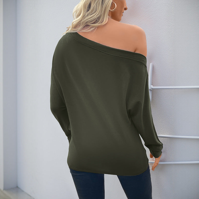 Women's Oversized Off-Shoulder Long Sleeve Shirt with Batwing Sleeves and Button Cuffs Mune Fashion