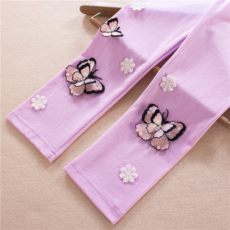 Girl's leggings with colorful butterfly embroideries Mune Fashion