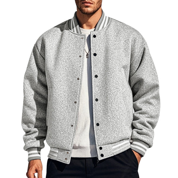 Men's slim college jacket in college style with snap button placket and contrasting ribbed cuffs Mune Fashion