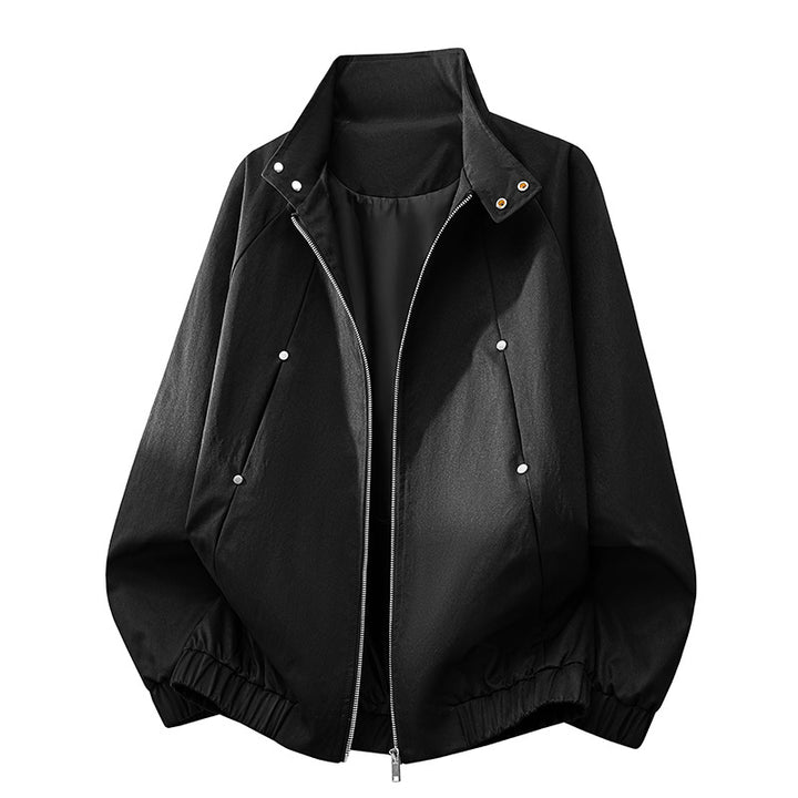 Men's ultra-lightweight windbreaker jacket with stand-up collar, elastic hem, and concealed snap button pockets Mune Fashion
