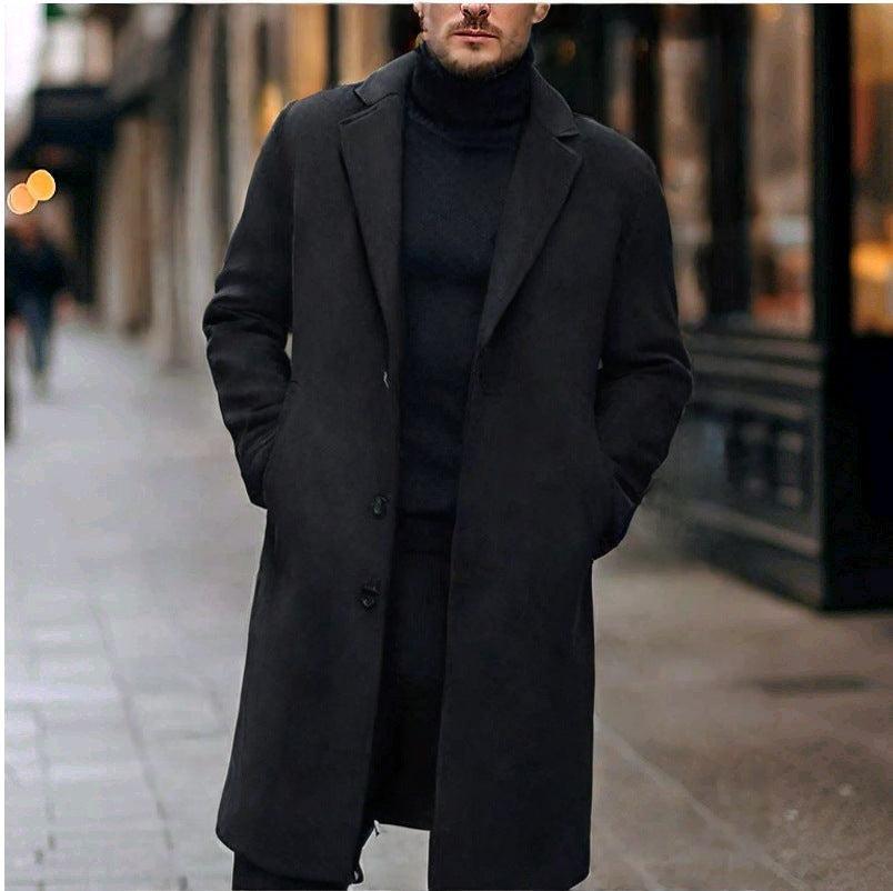 Men's elegant wool blend coat with lapel collar and straight cut Mune Fashion
