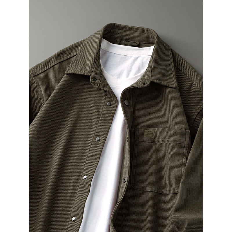 Men's cord overshirt in worker look with button placket and patch chest pocket Mune Fashion