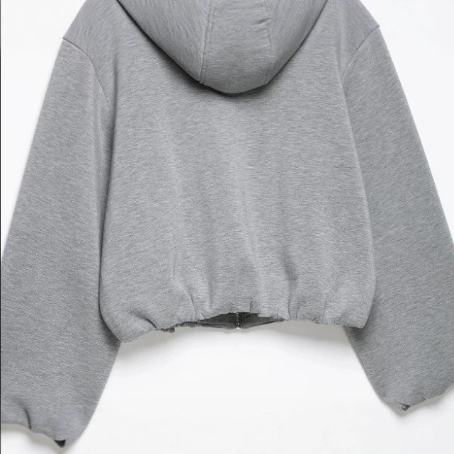 Women's Cropped Hooded Sweat Jacket in Bomber Style with Balloon Sleeves Mune Fashion