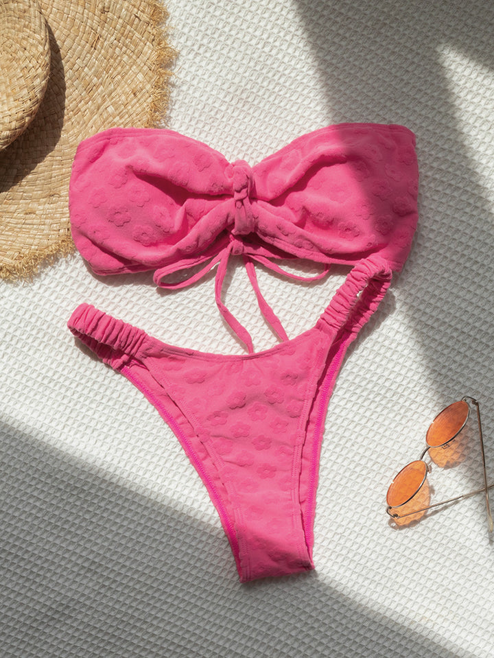 Ladies Bandeau Bikini with delicate floral structures Mune Fashion