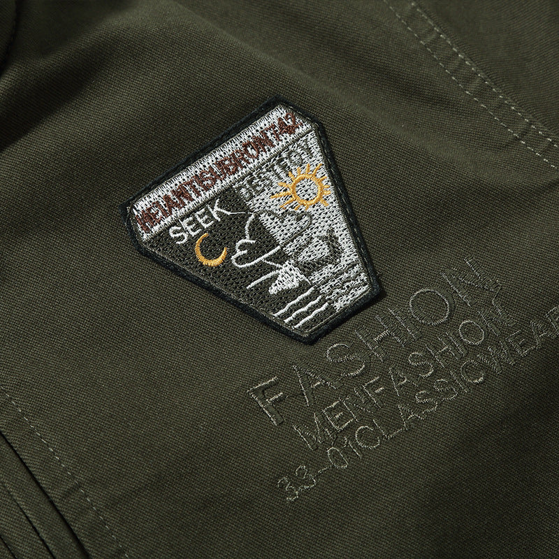 Men's Canvas Pilot Blouson in Military Look with Stand-Up Collar, Utility Pockets, and Patch Applications Mune Fashion