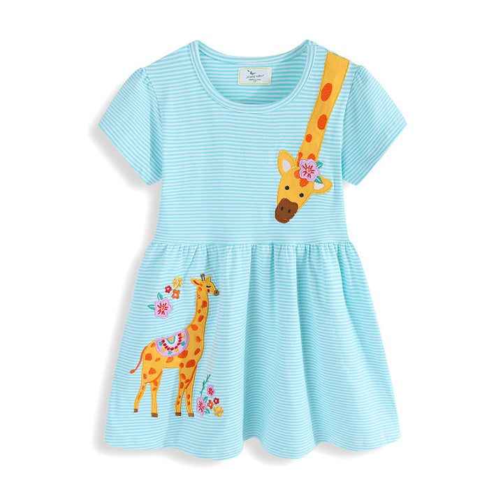 Girls Cotton Dress with Cheerful Giraffe Motif Mune Fashion